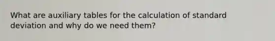 What are auxiliary tables for the calculation of standard deviation and why do we need them?