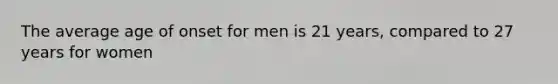 The average age of onset for men is 21 years, compared to 27 years for women