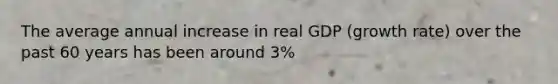 The average annual increase in real GDP (growth rate) over the past 60 years has been around 3%