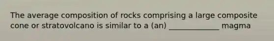 The average composition of rocks comprising a large composite cone or stratovolcano is similar to a (an) _____________ magma