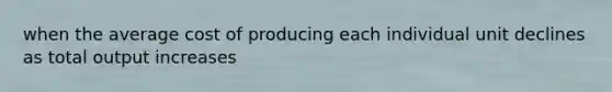 when the average cost of producing each individual unit declines as total output increases