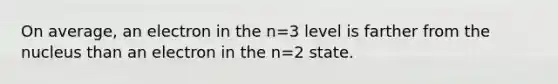 On average, an electron in the n=3 level is farther from the nucleus than an electron in the n=2 state.