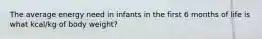 The average energy need in infants in the first 6 months of life is what kcal/kg of body weight?