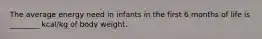 The average energy need in infants in the first 6 months of life is ________ kcal/kg of body weight.