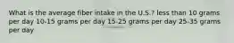What is the average fiber intake in the U.S.? less than 10 grams per day 10-15 grams per day 15-25 grams per day 25-35 grams per day