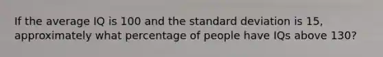 If the average IQ is 100 and the standard deviation is 15, approximately what percentage of people have IQs above 130?