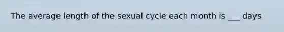 The average length of the sexual cycle each month is ___ days