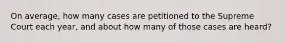 On average, how many cases are petitioned to the Supreme Court each year, and about how many of those cases are heard?