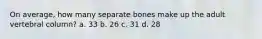 On average, how many separate bones make up the adult vertebral column? a. 33 b. 26 c. 31 d. 28