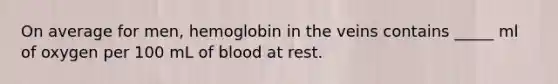 On average for men, hemoglobin in the veins contains _____ ml of oxygen per 100 mL of blood at rest.