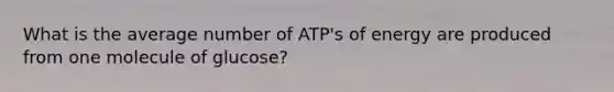 What is the average number of ATP's of energy are produced from one molecule of glucose?