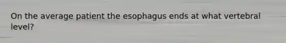 On the average patient the esophagus ends at what vertebral level?