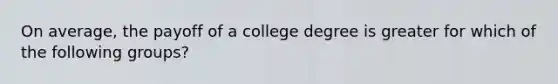 On average, the payoff of a college degree is greater for which of the following groups?