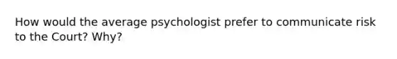 How would the average psychologist prefer to communicate risk to the Court? Why?