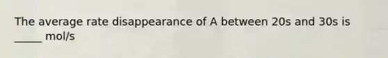 The average rate disappearance of A between 20s and 30s is _____ mol/s