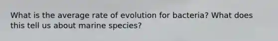 What is the average rate of evolution for bacteria? What does this tell us about marine species?