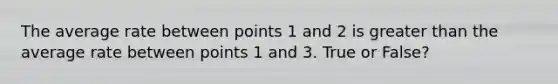 The average rate between points 1 and 2 is greater than the average rate between points 1 and 3. True or False?