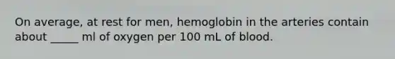 On average, at rest for men, hemoglobin in the arteries contain about _____ ml of oxygen per 100 mL of blood.