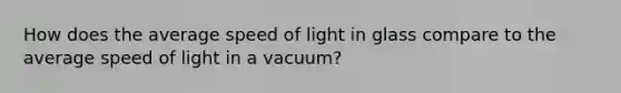 How does the average speed of light in glass compare to the average speed of light in a vacuum?