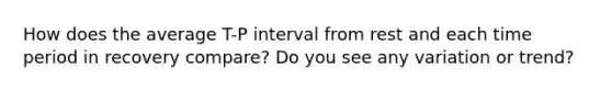 How does the average T-P interval from rest and each time period in recovery compare? Do you see any variation or trend?