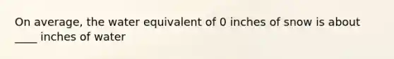 On average, the water equivalent of 0 inches of snow is about ____ inches of water