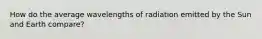 How do the average wavelengths of radiation emitted by the Sun and Earth compare?