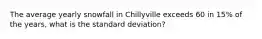 The average yearly snowfall in Chillyville exceeds 60 in 15% of the years, what is the standard deviation?