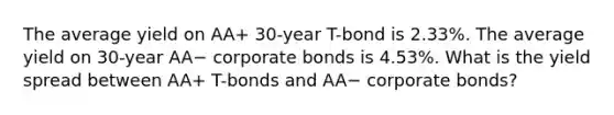 The average yield on AA+ 30-year T-bond is 2.33%. The average yield on 30-year AA− corporate bonds is 4.53%. What is the yield spread between AA+ T-bonds and AA− corporate bonds?