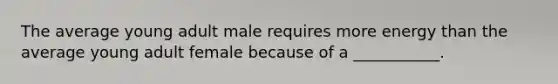 The average young adult male requires more energy than the average young adult female because of a ___________.