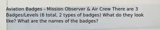 Aviation Badges - Mission Observer & Air Crew ​There are 3 Badges/Levels (6 total, 2 types of badges) What do they look like? What are the names of the badges?