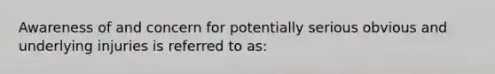 Awareness of and concern for potentially serious obvious and underlying injuries is referred to as: