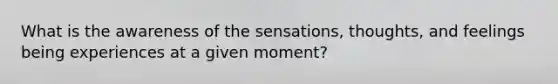 What is the awareness of the sensations, thoughts, and feelings being experiences at a given moment?