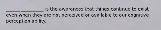 ______ __________ is the awareness that things continue to exist even when they are not perceived or available to our cognitive perception ability.