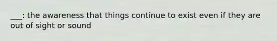 ___: the awareness that things continue to exist even if they are out of sight or sound