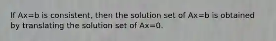 If Ax=b is​ consistent, then the solution set of Ax=b is obtained by translating the solution set of Ax=0.