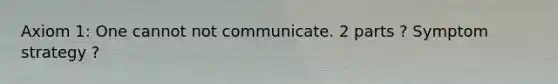 Axiom 1: One cannot not communicate. 2 parts ? Symptom strategy ?