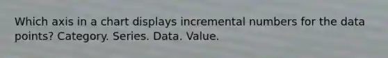 Which axis in a chart displays incremental numbers for the data points? Category. Series. Data. Value.