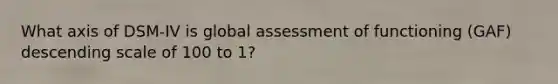 What axis of DSM-IV is global assessment of functioning (GAF) descending scale of 100 to 1?