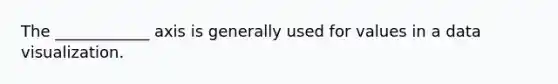 The ____________ axis is generally used for values in a data visualization.