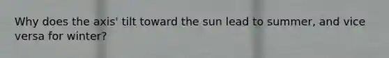 Why does the axis' tilt toward the sun lead to summer, and vice versa for winter?