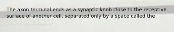 The axon terminal ends as a synaptic knob close to the receptive surface of another cell, separated only by a space called the _________ _________.