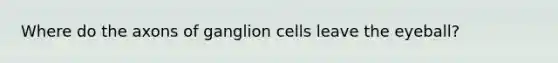 Where do the axons of ganglion cells leave the eyeball?