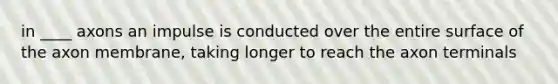 in ____ axons an impulse is conducted over the entire surface of the axon membrane, taking longer to reach the axon terminals