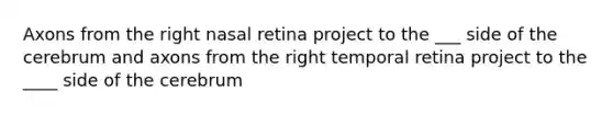 Axons from the right nasal retina project to the ___ side of the cerebrum and axons from the right temporal retina project to the ____ side of the cerebrum