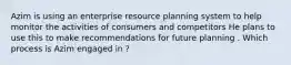 Azim is using an enterprise resource planning system to help monitor the activities of consumers and competitors He plans to use this to make recommendations for future planning . Which process is Azim engaged in ?