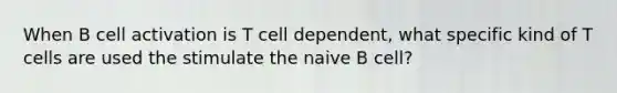 When B cell activation is T cell dependent, what specific kind of T cells are used the stimulate the naive B cell?