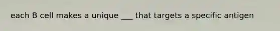 each B cell makes a unique ___ that targets a specific antigen