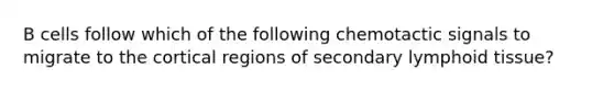 B cells follow which of the following chemotactic signals to migrate to the cortical regions of secondary lymphoid tissue?