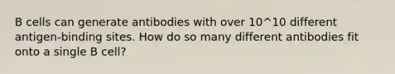 B cells can generate antibodies with over 10^10 different antigen-binding sites. How do so many different antibodies fit onto a single B cell?