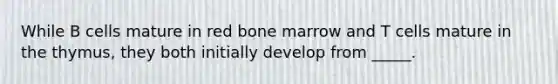 While B cells mature in red bone marrow and T cells mature in the thymus, they both initially develop from _____.